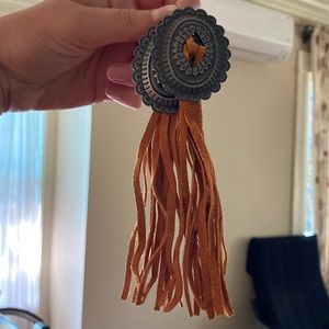 Concho Earrings with Leather Tassels